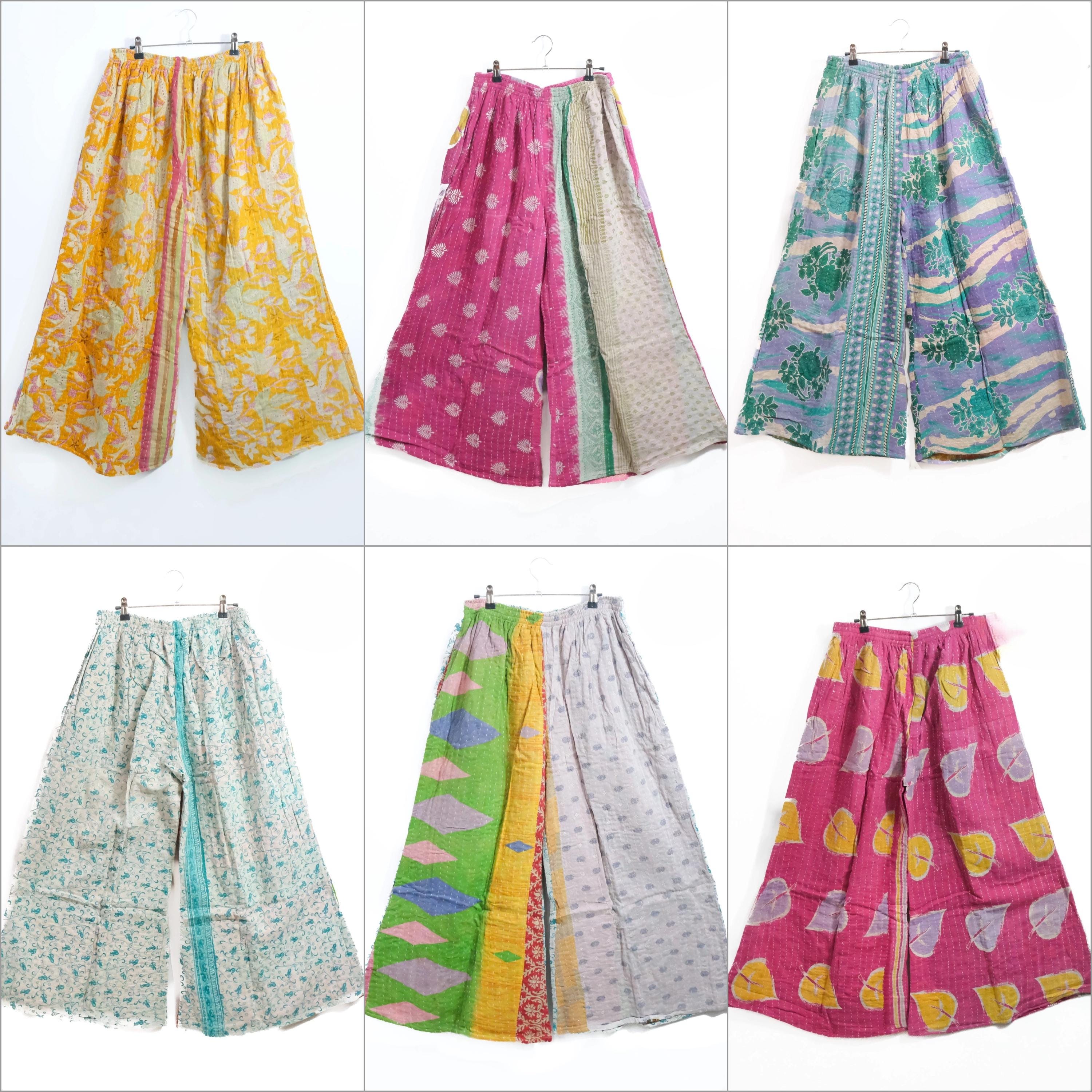 Handmade Vintage Cotton Wide Leg Reversible Kantha Pants - Wholesale Lot