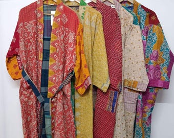 Wholesale Lot Handmade Vintage Cotton Kantha Kimonos Boho Sari Kantha Robes