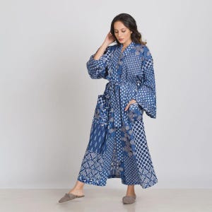 Kimono de algodón con retazos índigo