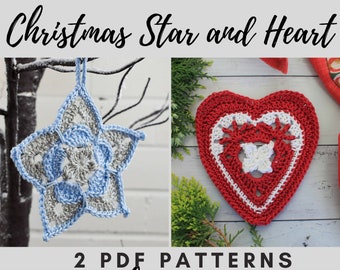 Crochet Ornament Star Set - Christmas Heart and Star