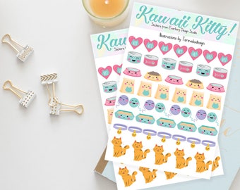 Kawaii Kitty Stickers, Planner Stickers, Cadeau voor Kattenliefhebbers, 4 vellen