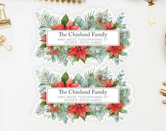 Floral Poinsettia Christmas Return Address Labels - The Ciara
