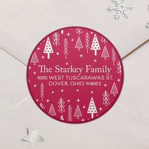 Address Labels / Scandinavian Christmas Tree Red Round Return Address Labels / Address Sticker / Address Label Sticker / The Claire