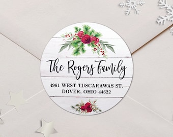 Address Labels / Rustic Christmas Rose Return Address Labels / Red Rose, White Wood Return Labels / Address Label Sticker / The Sumin