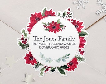 Floral Poinsettia Christmas Address Labels: Custom Return Address Stickers - Beth