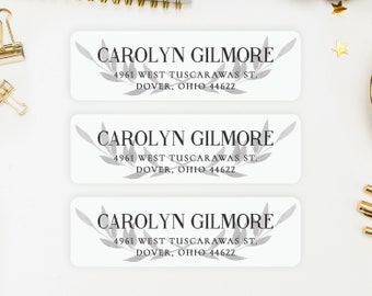 Address Labels / Classic White and Gray Return Address Labels / Floral Address Labels / Address Sticker / Address Label Sticker / Carolyn