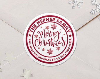 Personalized Red Merry Christmas Address Labels, Round Return Address Stickers - Maggie