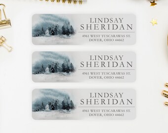 Personalized Winter Scene Address Labels, Christmas Tree Return Address Stickers - Lindsay