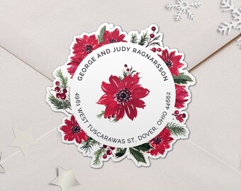 Christmas Poinsettia Floral Return Address Labels - Judy