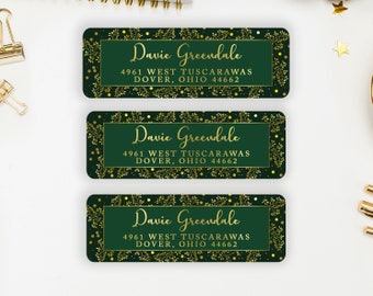 Address Labels / Green and Gold Christmas Floral Return Address Labels / Christmas, Rustic Return Labels / Address Label Sticker / The Davie