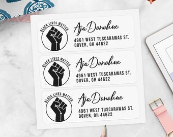 Black Lives Matter Return Address Labels - Personalized Charity Stickers - Aja