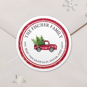 Address Labels / Christmas Truck Round Return Address Labels / Custom Address Labels / Address Sticker / Address Label Sticker / The Mallory