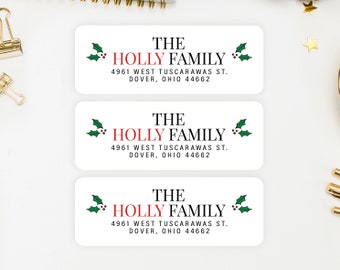Holly Christmas Return Address Labels, Holiday Stickers - Holly