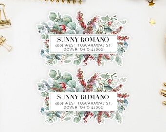 Floral Poinsettia Christmas Return Address Labels, Personalized Stickers - Sunny