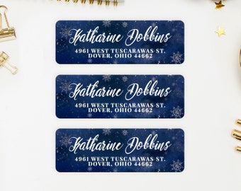 Vibrant Elegant Blue Snowflake Christmas Return Address Labels - Katharine