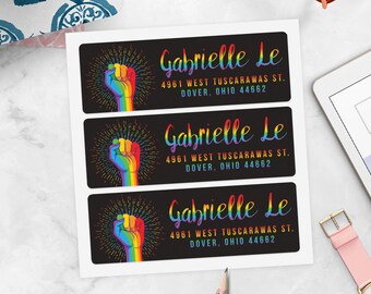 Rainbow Fist Pride Return Address Labels, LGBTQ+ Charity - Gabrielle
