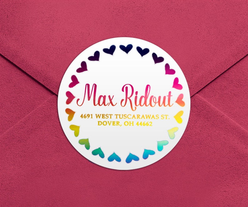 Address Labels Rainbow Foil Round Return Address Labels Custom Address Labels Address Sticker Address Label Sticker Max Foil
