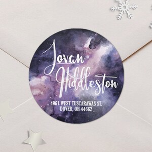 Address Labels / Space, Galaxy, Milky Way / Purple Round Return Address Labels / Address Sticker / Address Label Sticker / The Jovan