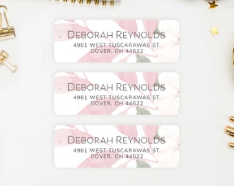 Pink Floral Return Address Labels, Personalized Stickers - Deborah