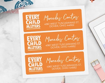 Every Child Matters Address Labels, Orange Return Address Stickers - Marcedes