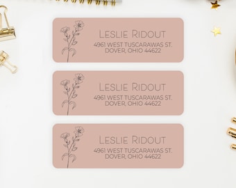 Floral Dusty Pink Return Address Labels, Personalized Stickers - Leslie