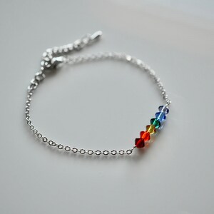 Rainbow Silver Bracelet, Swarovski Crystal Bracelet, Pride Bracelet, LGBTQ