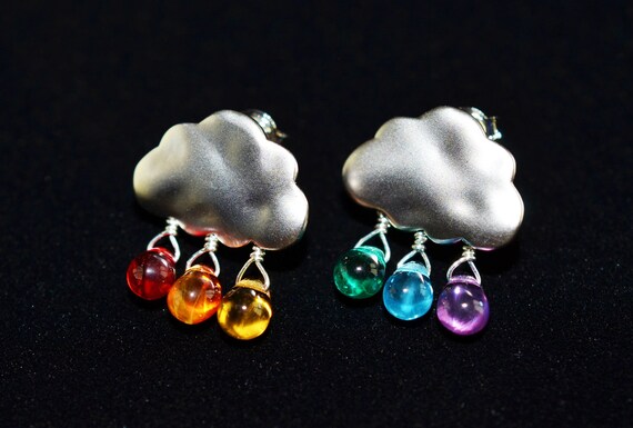 Clip on Earrings, Non-Slip Silicone Clips Cloud Luvs Rainbow