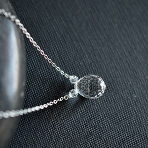 Swarovski Crystal Large Teardrop Silver Necklace, Large Clear Faceted Plum Teardrop Necklace, Clear Sparkle Crystal Necklace