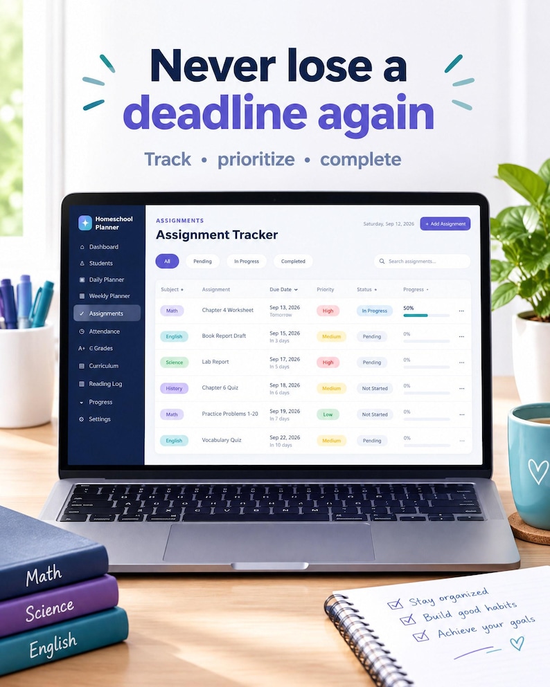 Homeschool Planner Dashboard, Digital Record Keeping, Offline HTML ...