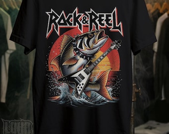 Rock & Reel Metal Fishing Tee | 80s Rocker Bass Fishing T-Shirt (Unisex)