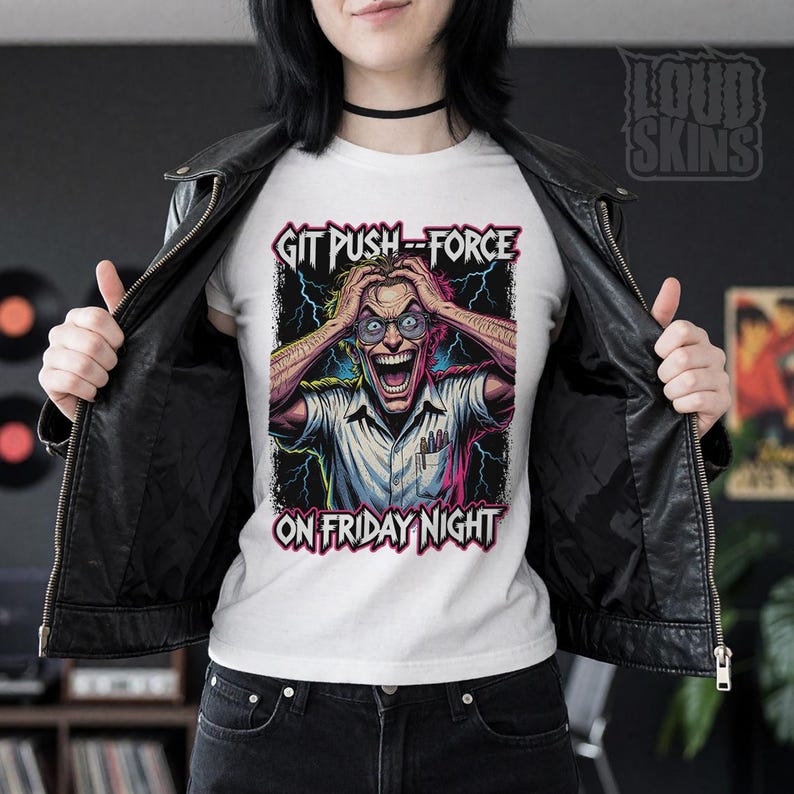 Git Push --Force, Mad Programmer Tee | Retro Horror Developer T-Shirt (Unisex) image 5