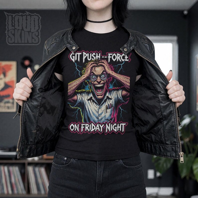 Git Push --Force, Mad Programmer Tee | Retro Horror Developer T-Shirt (Unisex) image 2