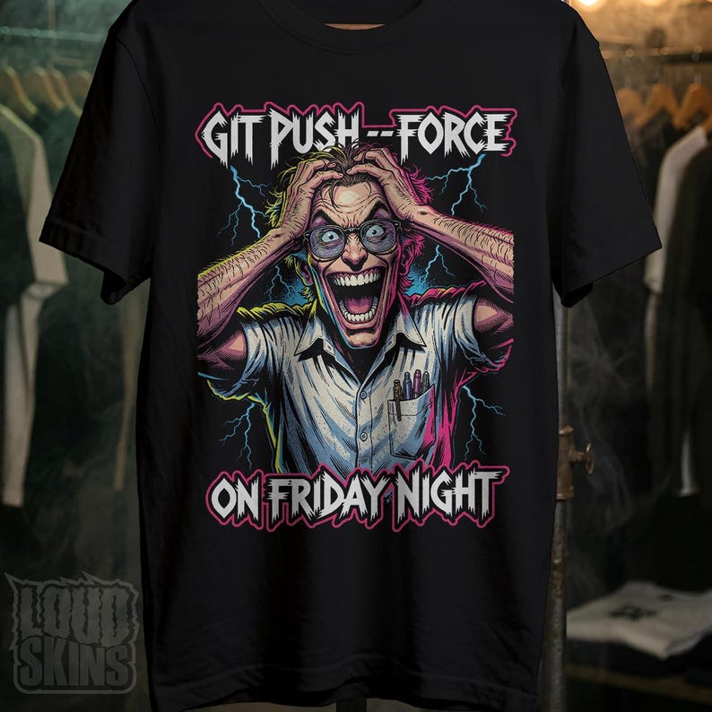 Git Push --Force, Mad Programmer Tee | Retro Horror Developer T-Shirt (Unisex) image 1