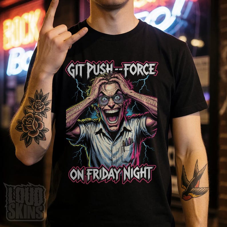 Git Push --Force, Mad Programmer Tee | Retro Horror Developer T-Shirt (Unisex) image 3