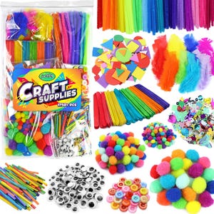 Kids Craft Supply Bundle | 1,850+ Piece Arts &Crafts Kit|Pipe Cleaners,Pom Poms, Googly Eyes,Popsicle SticksMoreDIY Craft Set for School