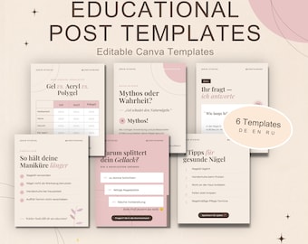 Nail Care Tips Instagram Templates, Educational Nail Posts, Canva Editable, Nail Tech Content, DE EN RU, Nagelpflege Tipps Vorlagen