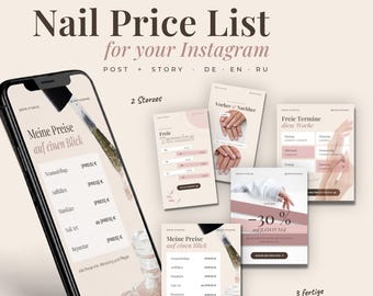 Beauty Salon Price List Template, Editable Canva Pricing Sheet + Instagram Posts, Nail Makeup Hair Studio, A4 Printable, DE EN RU