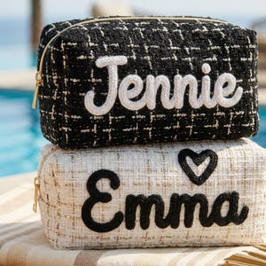 Custom Slubby Slub Makeup Bag, Personalized Aesthetic Preppy Slub Cosmetic Case,Toiletry Bag, Travel Organizer, Bridesmaid Monogram Gift Her