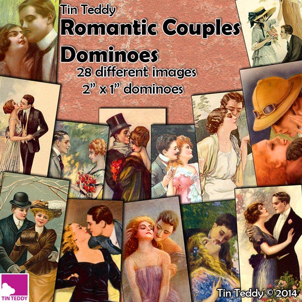 Romantic Couples Dominoes - 2" x 1" domino size tags  x 28 -  Instant Download Ideal for ATCs, Wedding Projects, romantic dominoes