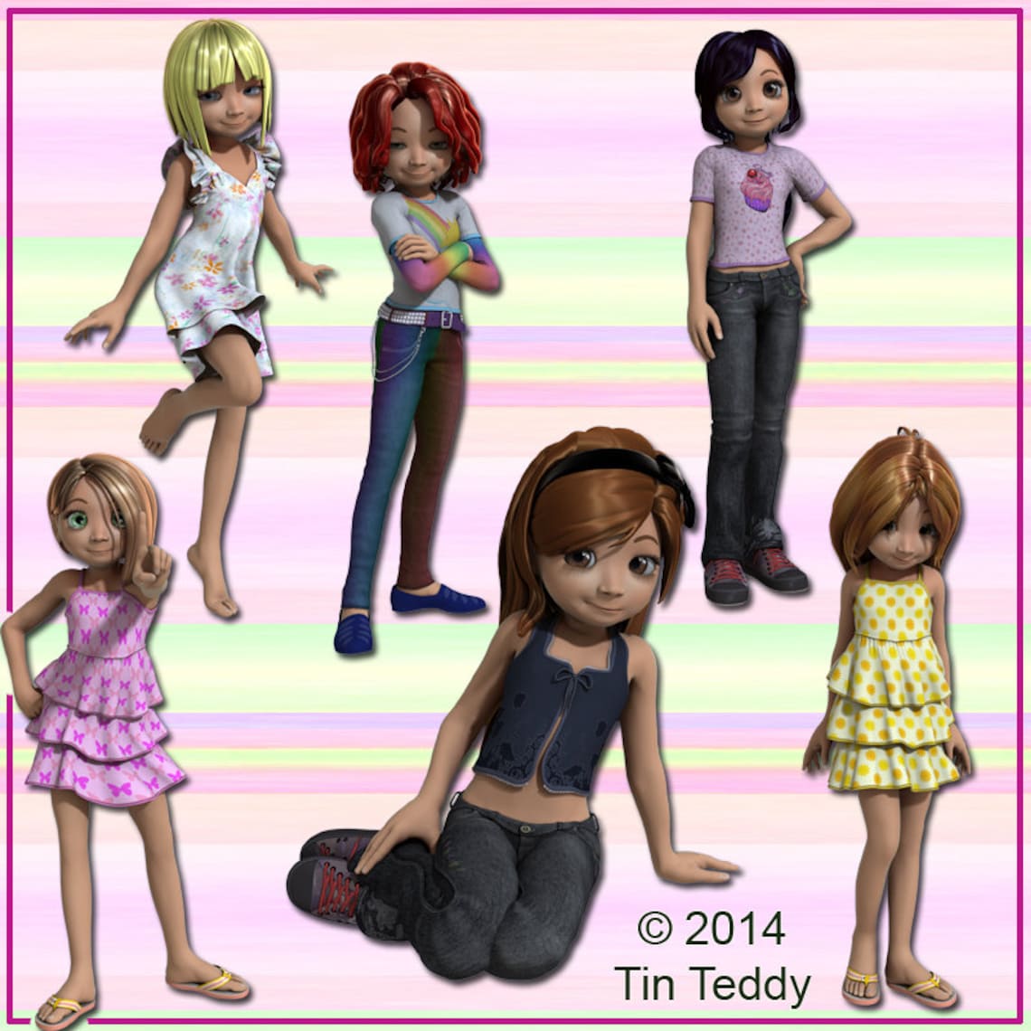 Tween Girls Clip Art 12 Digital Images of Cute Little Toon Etsy Canada