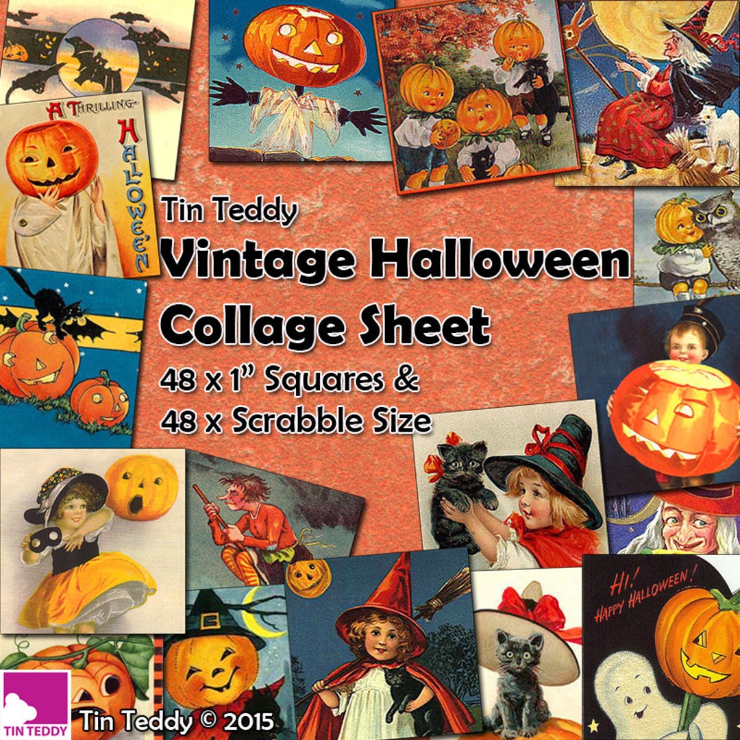 Vintage Halloween Digital Collage Sheet 1 Inch Squares and - Etsy