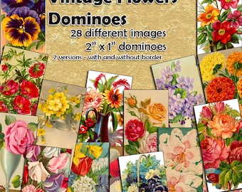Vintage Flowers Dominoes Digital Collage Sheet  - 2" x 1" domino size tags  x 28 - Great for scrapbooks, card making, tags Instant Download
