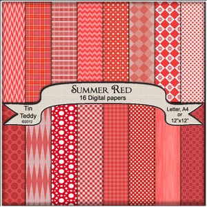 Digital Paper - Summer Red Coordinated Printable Backgrounds for your Scrapbook, Card making and Other Crafts