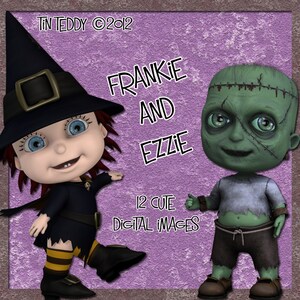 Clip Art Frankie und Ezzie - süße gruselige Hexe & Monster Digitalbilder - Scrapbooking Kartengestaltung, Halloween und andere Handwerk