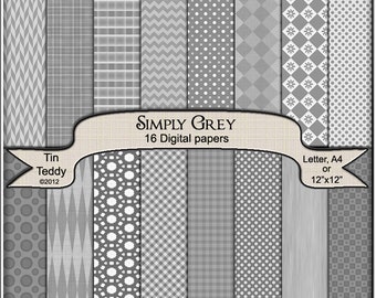 Digital Paper - Simply Grey Coordinated Printable Backgrounds for your Scrapbook, Card making and Other Crafts