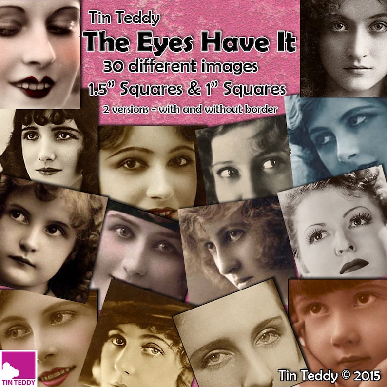 Die Augen haben-1,5-Zoll-Quadrate digitale Collage Blatt für Mixed Media und basteln, Plus Bonus 1 Quadrate Inchies Auge Collage Blatt Bild 1