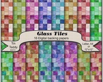 Glass Tile Digital Papers 16 Printable Backgrounds for Scrapbooking Instant Download Doll House Paper Tile Floor Paper Tile Paper