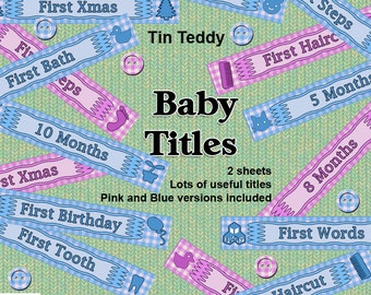 Baby Titles Printable Digital Collage Sheets - 2 sheets of handy 6" titles and milestones for scrapbook pages and other crafts