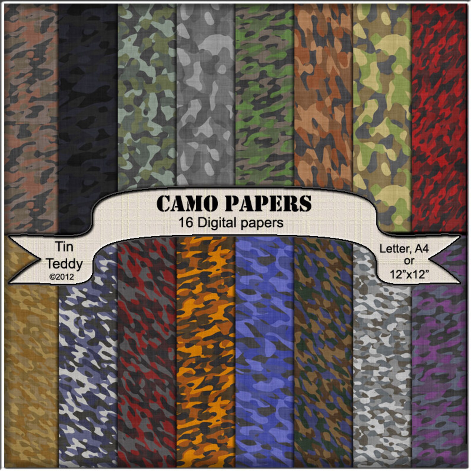 Camo Paper 16 Camouflage Paper Digital Backgrounds for Etsy UK