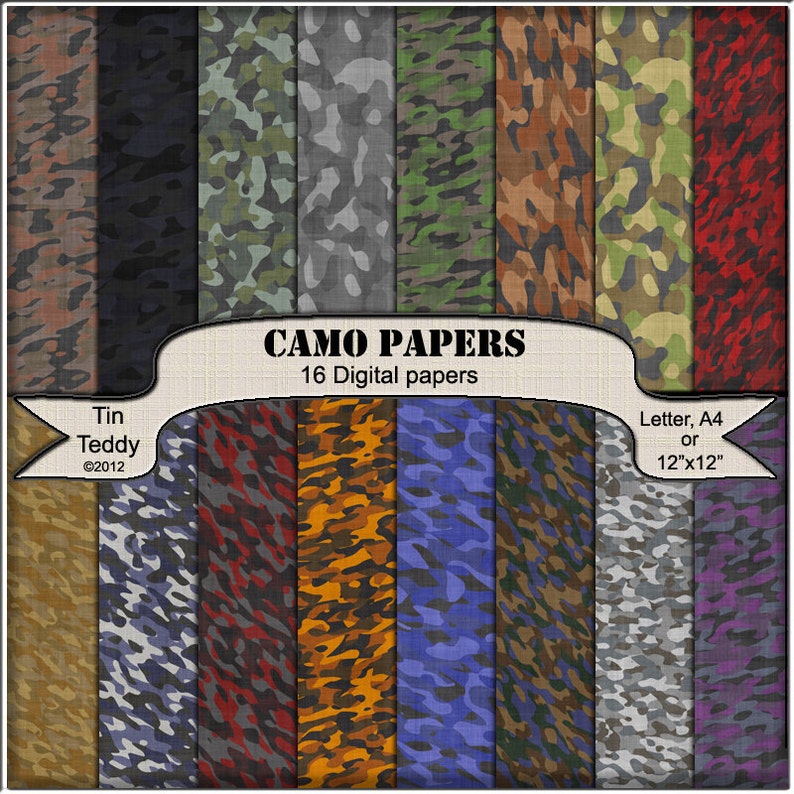 Camo Paper 16 Camouflage Paper Digital Backgrounds for - Etsy UK